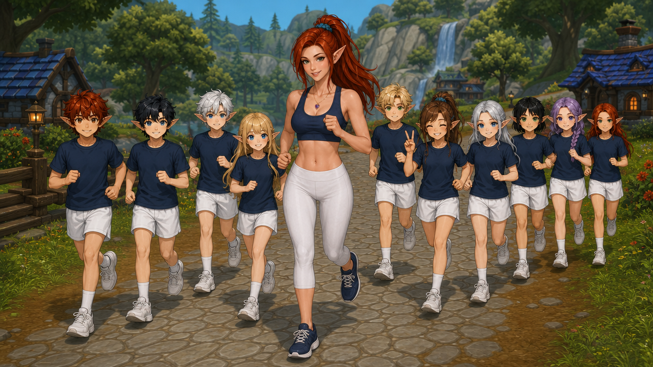Kandreyne leading the Elmwood Village children on a run through the forest